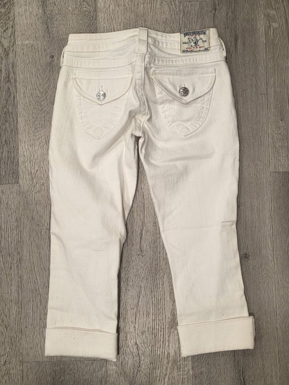 True Religion White Cropped Skinny Jeans Size 25 Rolled Cuffs